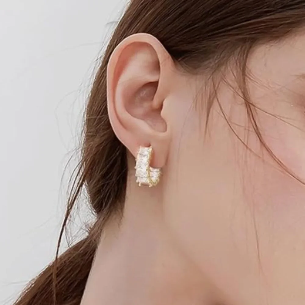 18K Gold Plated Stud White Earrings